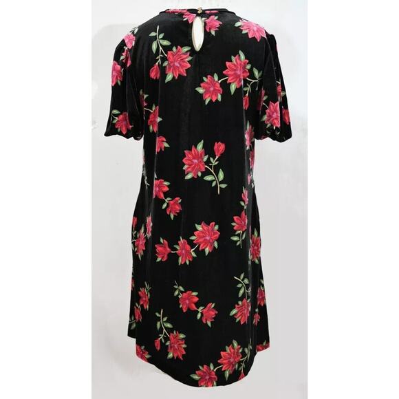 Draper James Women's Floral Velvet Shift Dress in Poinsettia Red Black Size XL - Picture 3 of 13